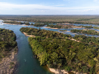 Fototapeta na wymiar Brazil nature in long river surrounded by forest and river islands, Tocantins 