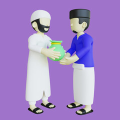 Stylized 3D Character Muslim Giving Zakat or Donation