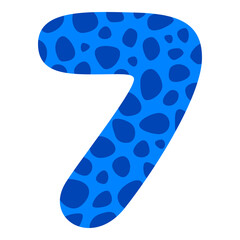 7, cartoon Arabic numerals with prints. Ten digits of the Arabic numerals from 0 to 9, font Hand drawn. Decorative numbers for children's magazines. Vector illustration isolated on white background