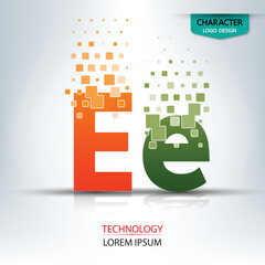 The letter E, character digital technology logo design vector