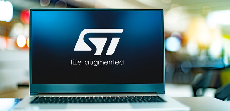 Laptop computer displaying logo of STMicroelectronics