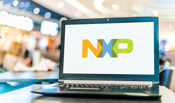 Laptop computer displaying logo of NXP Semiconductors