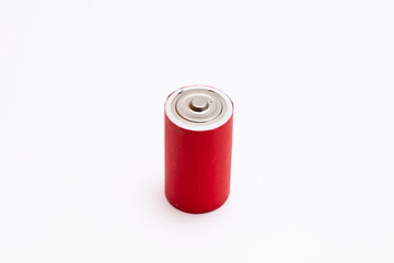 Red Lithium ion industrial high current batteries in white background