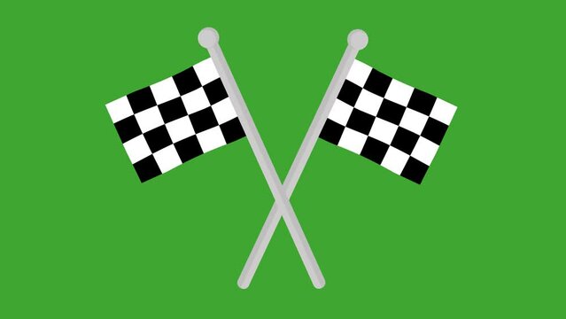 Animation of crossed car racing flags, on a green chroma key background