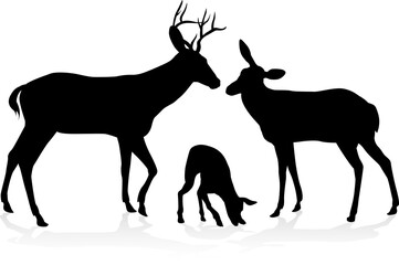 Deer animal family silhouettes fawn, doe and buck stag