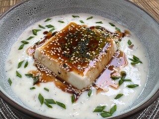 Tofu with truffle cream and soy sauce