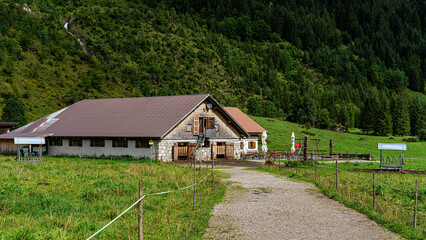 Gasthof mit Kuhstall am Vilsalpsee, Tannheimer Tal, Tirol, &Ouml;sterreich