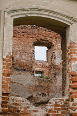 Ruins of red brick palace architecture - abandoned historical heritage