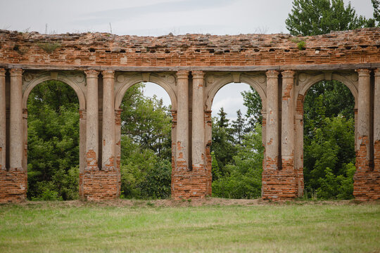 Ruins of red brick palace architecture - abandoned historical heritage