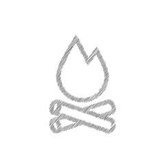 Bonfire grey sketch vector icon. Fire flame silhouette