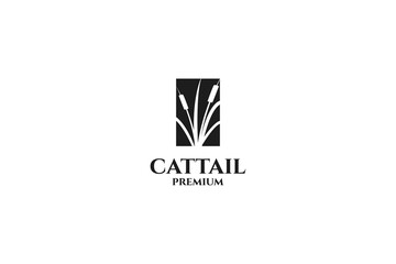 Flat cattail grass logo design vector illustration idea