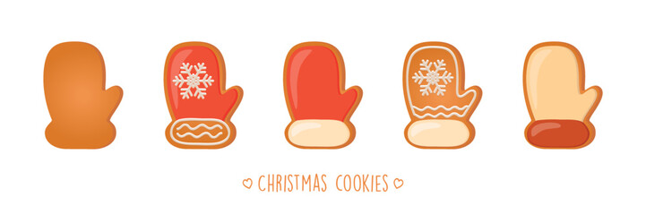 christmas cookies gingerbread set with different icing and sugar decoration santa claus glove