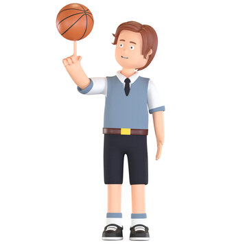 boy school student playing basket ball in hand 3D cartoon illustration