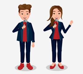 Presenters presenting news to the television world. Last minute agenda, They present news with microphones they hold in their hands. Female and male TV Reporter Holding a Microphone Vector.