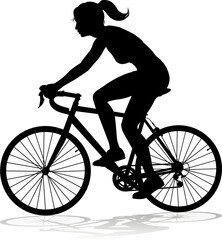 Fototapeta na wymiar A woman bicycle riding bike cyclist in silhouette