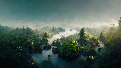 Aerial view of wild exotic forest as wallpaper background - obrazy, fototapety, plakaty