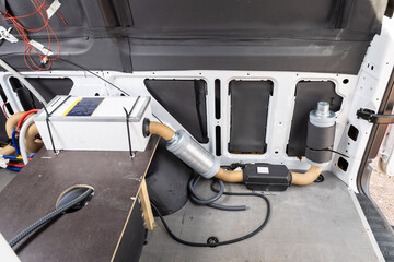 Air and water heating system in a camper van