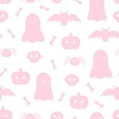 Seamless pattern pink Halloween silhouette vector illustration