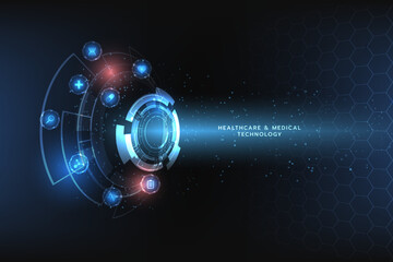 Healthcare and medical icon pattern innovation digital technology technology background. Medical, science and technology concepts. Abstract futuristic design. Vector illustration.