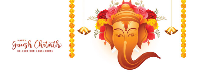 Religious happy ganesh chaturthi indian festival banner celebration card design