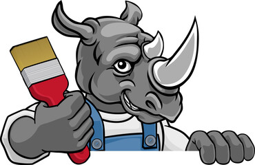 Rhino Painter Decorator Holding Paintbrush