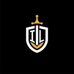 Creative letter IL logo gaming esport with shield and sword design ideas - obrazy, fototapety, plakaty