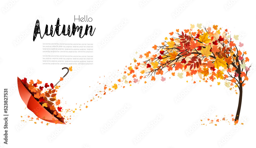 Aufkleber Autumn absctact background with a tree and a colorful leaves. Vector.