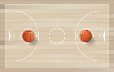 Basketball field. basketball ball. Sport court background.