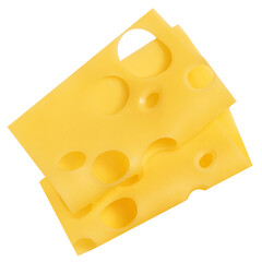 Cheese slices isolated on white background.