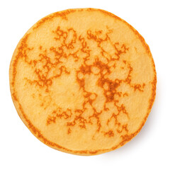Pancake isolated on white background. Breakfast, snacks. Pancakes Day concept. Top view. Flat lay.