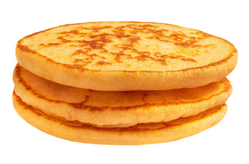 Stack of Fluffy pancakes isolated on white background.
