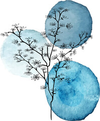 Abstract tree shadow over shade color round brush stain, watercolor artwork wall art set.