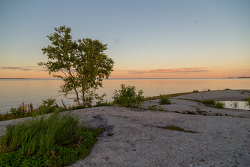 view of Ladoga skerries at sunset in the republic of karelia. High quality photo