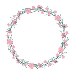 Obraz na płótnie Canvas A beautiful flower wreath, a text frame, a vector element for the design of wedding invitations, postcards and printing, a color image in pink and turquoise tones.