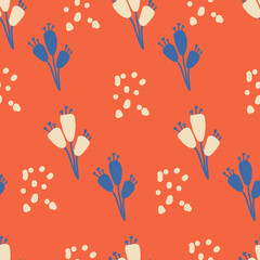 Flowers set on orange background. Hand draw abstract design elements in pastel colors. Minimal stylish cover template. Art form for social media stories, branding, banner. Vector illustration.