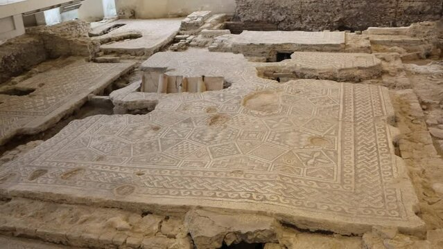 Archaeological excavation mosaics of a Roman house, Domus del Chirurgo. Rimini, Italy