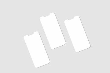 Realistic blank phone screen illustration for mockup. UI UX app presentation. 3D Render.