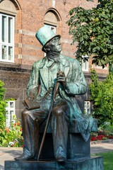Statue of Hans Christian Andersen, danish fairy tales writer in a park in Copenhagen, Denmark