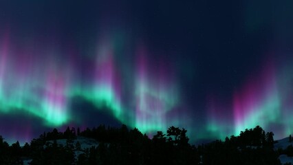 Beautiful green and red aurora dancing over the hills. - Powered by Adobe