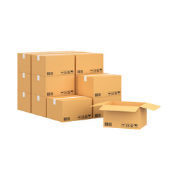 Box stack for online shipping banner. 3D element.