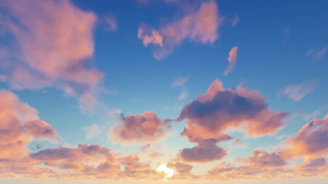 Beautiful cloudscape with large, building clouds and sunrise breaking through cloud mass.