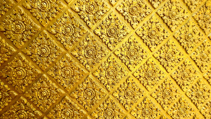 Golden wall texture isolation background with Kbach Khmer design, Cambodian ornament