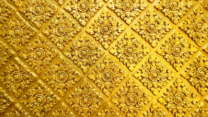 Golden wall texture isolation background with Kbach Khmer design, Cambodian ornament