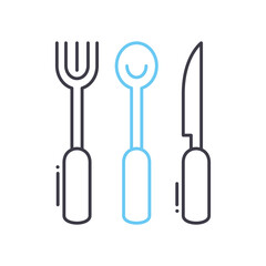 kitchen spoon fork and knife line icon, outline symbol, vector illustration, concept sign