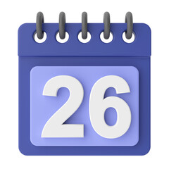 26th. Twenty-sixth day of month. 3D calendar icon.