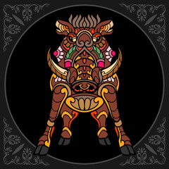 Colorful Warthog zentangle arts isolated on black background