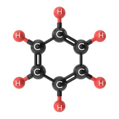 C6H6 , Benzene chemical formula. 3D chemical structure.