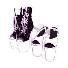 Isolated vector illustration of shoes, boots with high heels. Dance shoes for strip plastic, exotic, strip as a logo, a blank for a designer icon