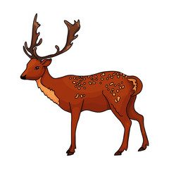 Deer isolated illustration. Animal with horns as a logo, icon, label, for printing on clothes, blank for designers, textiles, logo, icon