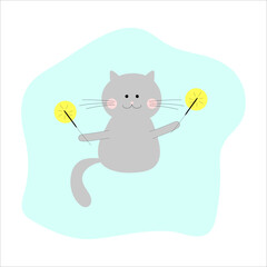 Grey cat holding out sparklers. happy Christmas cat